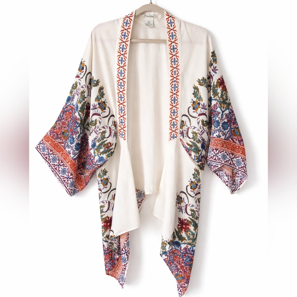 FLYING TOMATO Beach FLORAL KIMONO Duster Open Front Swimsuit COVER UP Size S/M